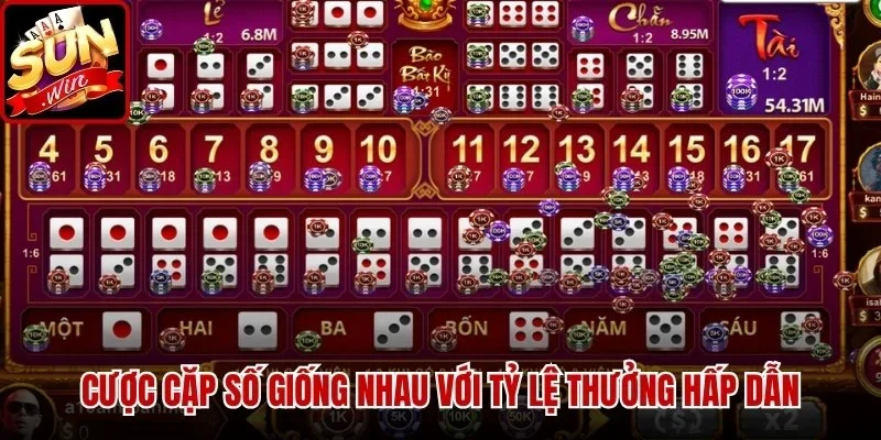 Tài Xỉu Sunwin - Hướng Dẫn Chơi Và Kinh Nghiệm Hiệu Quả | Hình số 3 Cược cặp số giống nhau với tỷ lệ thưởng hấp dẫn
